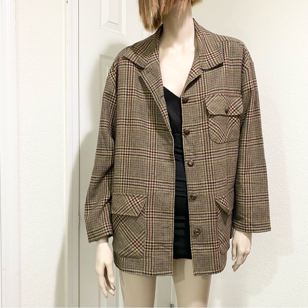 Vintage For Pete’s Sake Brown/Tan Houndstooth Oversized Blazer Jacket Size L